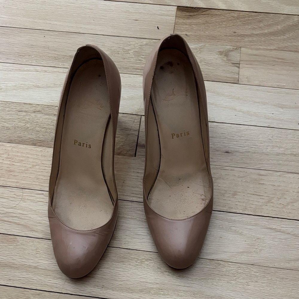 Christian Louboutin Nude/Taupe Leather Pointed Toe Pumps